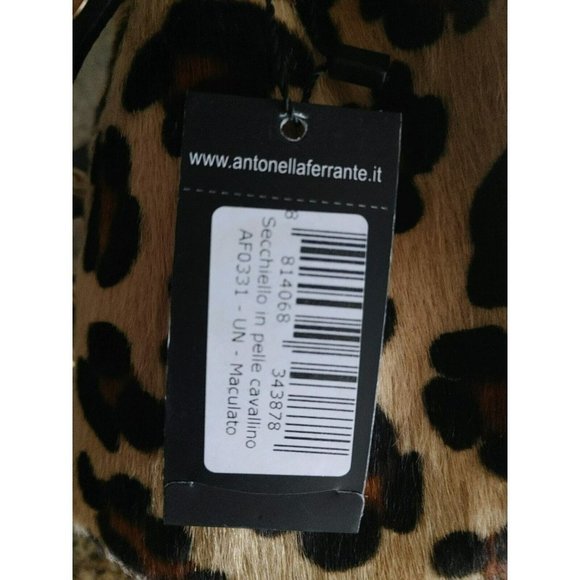 NWT Antonella Ferrante Leopard Print Leather Bucket Bag Removable Chain Strap - Picture 9 of 11